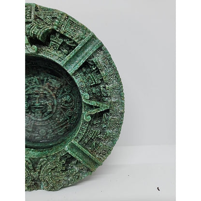 VTG Table Maya Aztec Calendar Sun Large Crush Malachite Stone Panel Ash Tray