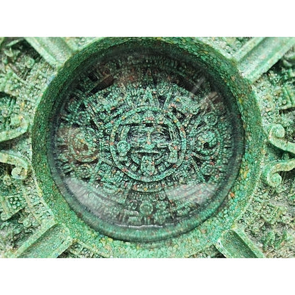 VTG Table Maya Aztec Calendar Sun Large Crush Malachite Stone Panel Ash Tray