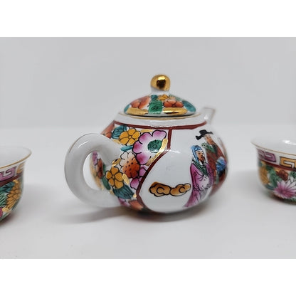 Quality vintage Chinese 3 piece teaset famille rose style Made In China STAMPED