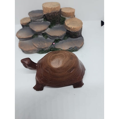 Wooden Tortoise Turtle Statue Hand Carved Sculpture Wood Decor Figurine Handmade