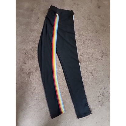 Womens L Dark Gray Joggers Rainbow Side Stripe Pride High Waist