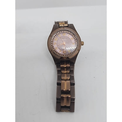 Women's FOSSIL Gold & Chocolate Brown Watch Crystal Accent Bracelet Watch AM4126