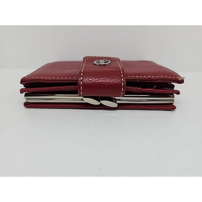 Gianni Bernin Red Leather Wallet Snap Change Silver Tone Accents 3.5" x 5.25"