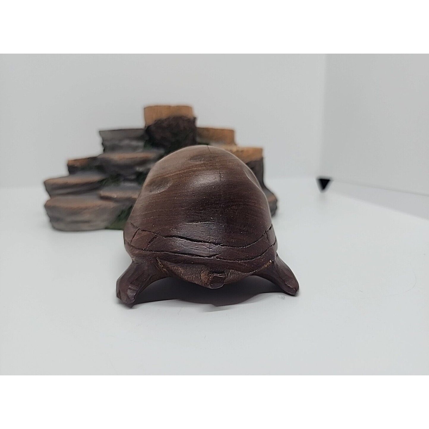 Wooden Tortoise Turtle Statue Hand Carved Sculpture Wood Decor Figurine Handmade