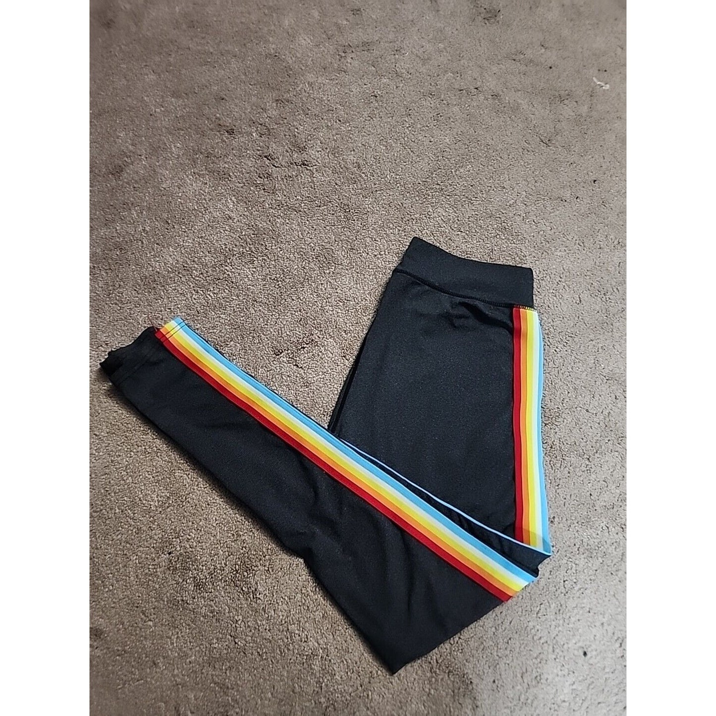 Womens L Dark Gray Joggers Rainbow Side Stripe Pride High Waist