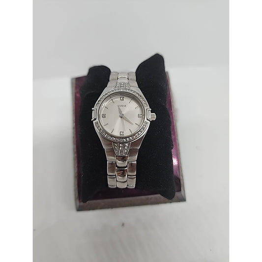 Ladies Guess Waterpro Silver Tone Pave Bezel Date Analog Watch