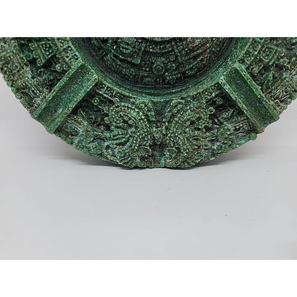 VTG Table Maya Aztec Calendar Sun Large Crush Malachite Stone Panel Ash Tray