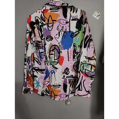 Picaso Style Printed Long Sleeve Artsy Art Shirt Womens Size Large